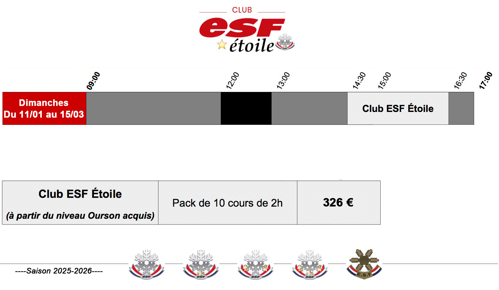 Horaire/prix Club ESF étoile